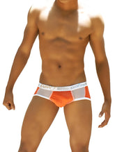 Icker Sea Weekly contrast panel brief underwear in orange and gray with a white down under waistband logo