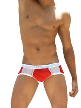 Red and white icker sea weekly contrast panel brief underwear with gray mesh panel and vivans logo waistband