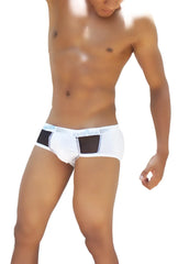 White briefs with black mesh contrast panels and subtle logo trim from icker sea weekly underwear wk-13-02
