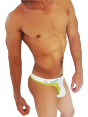 White and lime green nipples brand thong with contoured design in duotone mesh green underwear wk-14-th-03