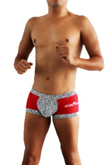 Icker Sea red and black zebra mesh boxer brief underwear with white logo on the side designed for comfort and style