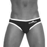 Black and white striped briefs with logo waistband showing back side for icker sea zipper back pas slip bikini swimwear pink cob 13 21