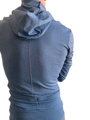 Performance-premium form-fit crossover yoga track hoodie in coral blue heather with ribbed texture and long sleeves