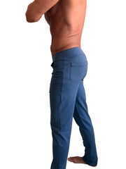 Performance premium tactical urban dress pants in coral blue heather with relaxed fit and side pockets for yoga and casual wear