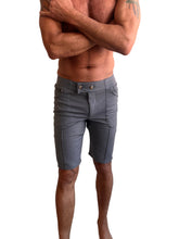 Performance premium urban tactical dress shorts in dark heather grey with buttoned waistband and multiple pockets