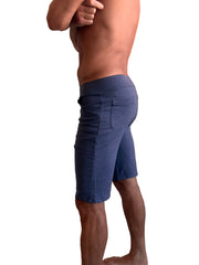 Performance premium urban tactical dress shorts in navy blue heather fabric with multiple pockets for durability
