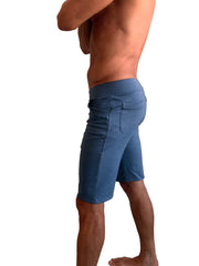 Performance premium urban tactical dress shorts in coral blue heather with elastic waistband and multiple pockets