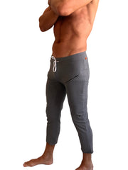 PERFORMANCE Premium Herren 4/5 Capri-Yogahose mit Reißverschlusstasche (Dunkelgrau meliert)