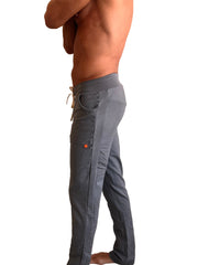 Performance premium track and lounge sweat pant in dark heather grey with drawstring waistband multiple pockets and orange tag