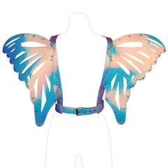 Blue and peach gradient winged harness with metallic studs featuring iridescent butterfly wings design