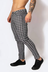 Gray and black plaid slim-fit trousers made from soft fabric by Jed North Embassy Grid Pants grey JNBTM066 size M