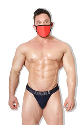 Navy blue jj malibu reusable face mask with white logo and trim in one size for red hot cbmsk013