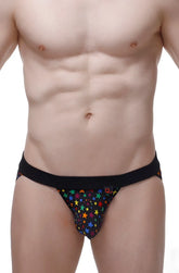 Black briefs jockstrap augea stars with vibrant rainbow star pattern made of comfortable stretch fabric