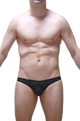 Black mesh briefs jockstrap bagard durtol black with subtle red logo on waistband front view
