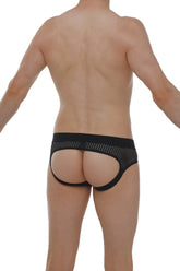 Black mesh jockstrap cairanne durtol briefs with perforated design and open back shown from the back side