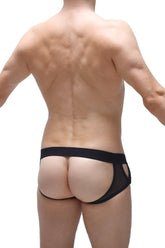 Black mesh briefs jockstrap chery black with solid waistband showing front side in breathable material