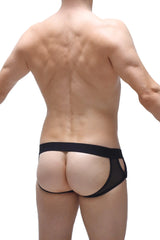 Black mesh briefs jockstrap chery black with solid waistband showing front side in breathable material