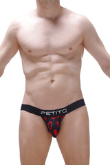 Black petitq briefs with bold red horseshoe pattern for jockstrap chill boudoir collection
