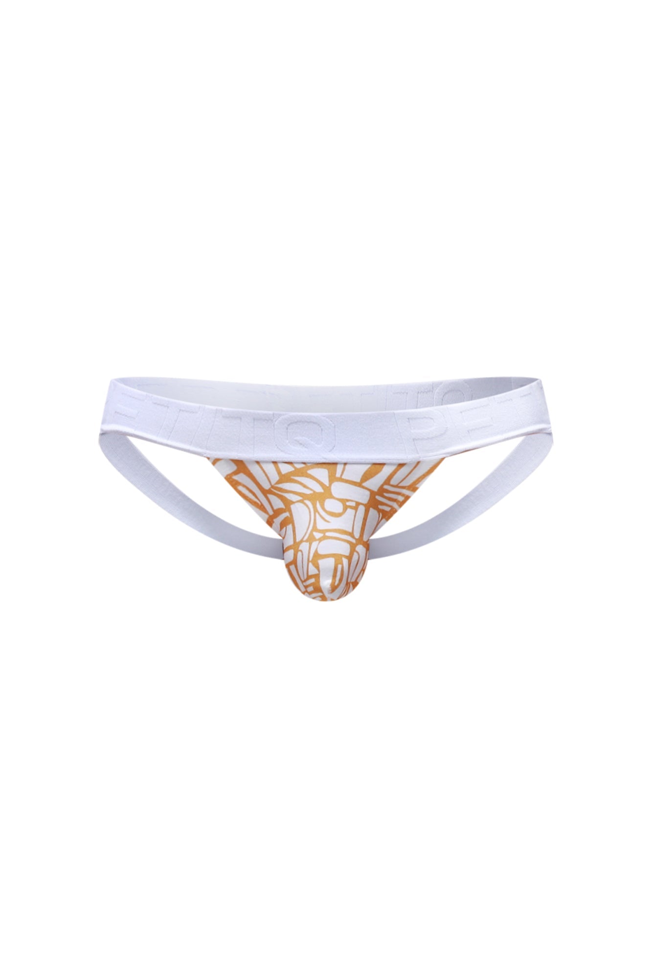 Petitq jockstrap chill carlot alloy white and gold athletic briefs with bold geometric pattern and breathable fabric