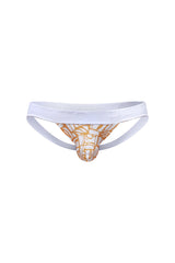 Petitq jockstrap chill carlot alloy white and gold athletic briefs with bold geometric pattern and breathable fabric