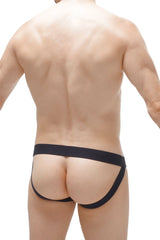 Black form-fitting briefs with smooth elastic waistband and side straps in modal fabric for jockstrap double pouch gray