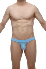 Light blue form-fitting men’s jockstrap linenes bamboo underwear with supportive pouch and elastic waistband