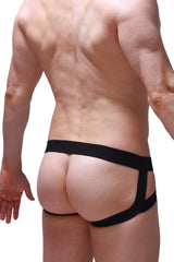 Black elasticated jockstrap louprac mesh briefs with supportive contoured design and breathable fabric
