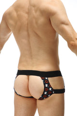 Petitq jockstrap mijoux millesime devil-themed black and red briefs with cut-out design showing the back side