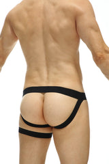 Black high-waisted form-fitting briefs with sleek minimalist design from jockstrap prenay camo mesh product line