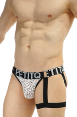 Black and white floral patterned men’s briefs with branded waistband from PetitQ jockstrap Prenay Nuage collection