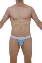 Light blue petitq jockstrap with contrasting white waistband designed for comfortable athletic support