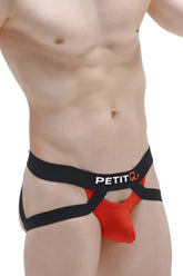 Red and black petit q men’s briefs jockstring brest red with bold contrasting design and comfortable fit
