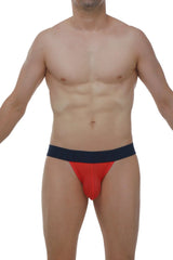Red and navy blue jockstring plum crimson athletic briefs with snug form-fitting design for active wear