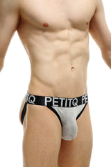 Gray and black petitq jockthong bamboo briefs with textured fabric waistband