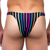 Joe Snyder Capri Bikini 07 candy vibrant rainbow-striped thong with black base and neon vertical stripes size M back view