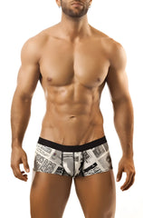 Joe snyder expression boxer jsxps01 boxer briefs with black and white newspaper print and solid black waistband
