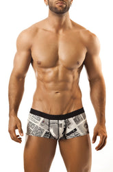 Joe snyder expression boxer jsxps01 boxer briefs with black and white newspaper print and solid black waistband