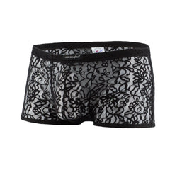Black lace men’s underwear js08-joe snyder boxer mesh with intricate floral patterns and sheer mesh design