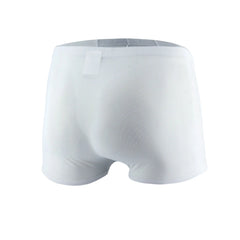White joe snyder boxer mesh briefs with textured fabric and gray elastic waistband front view