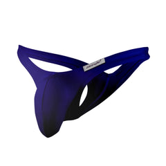 Deep blue sleek form-fitting joe snyder maxi bulge thong with a subtle black gradient at the front