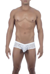 White lace men’s underwear joe snyder maxibulge cheek jsmbul05 with intricate floral pattern and central pouch design