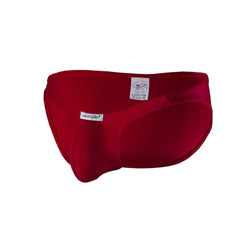 Red joe snyder polyester bulge full bikini swim trunks with sleek form-fitting design and smooth fabric