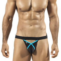 Joe snyder pride frame jock strap peekaboo 02 black turquoise athletic briefs with x-shaped design front size one size