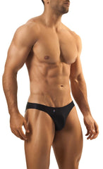 Black sleek form-fitting joe snyder print bikini classic men’s briefs with subtle front logo for comfortable wear