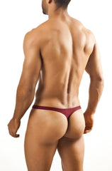 Joe snyder thong maroon smooth stretchy fabric front view men’s underwear for comfort and style