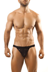 Black lace thong joe snyder jsl03 with subtle pattern and small logo on the waistband