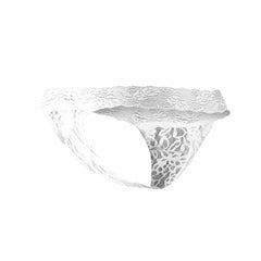 White lace thong joe snyder jsl03 with delicate floral patterns and sheer semi transparent fabric front view
