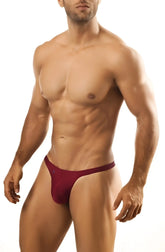 Joe Snyder thong back view showing a maroon form-fitting smooth fabric thong with a narrow waistband and minimal coverage