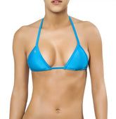 Joe snyder women lefkada top bright blue shimmering triangle bikini top with thin straps and small logo on left side