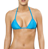 Joe Snyder women Lefkada top bright blue shimmering triangle bikini top with thin straps and small logo on left side
